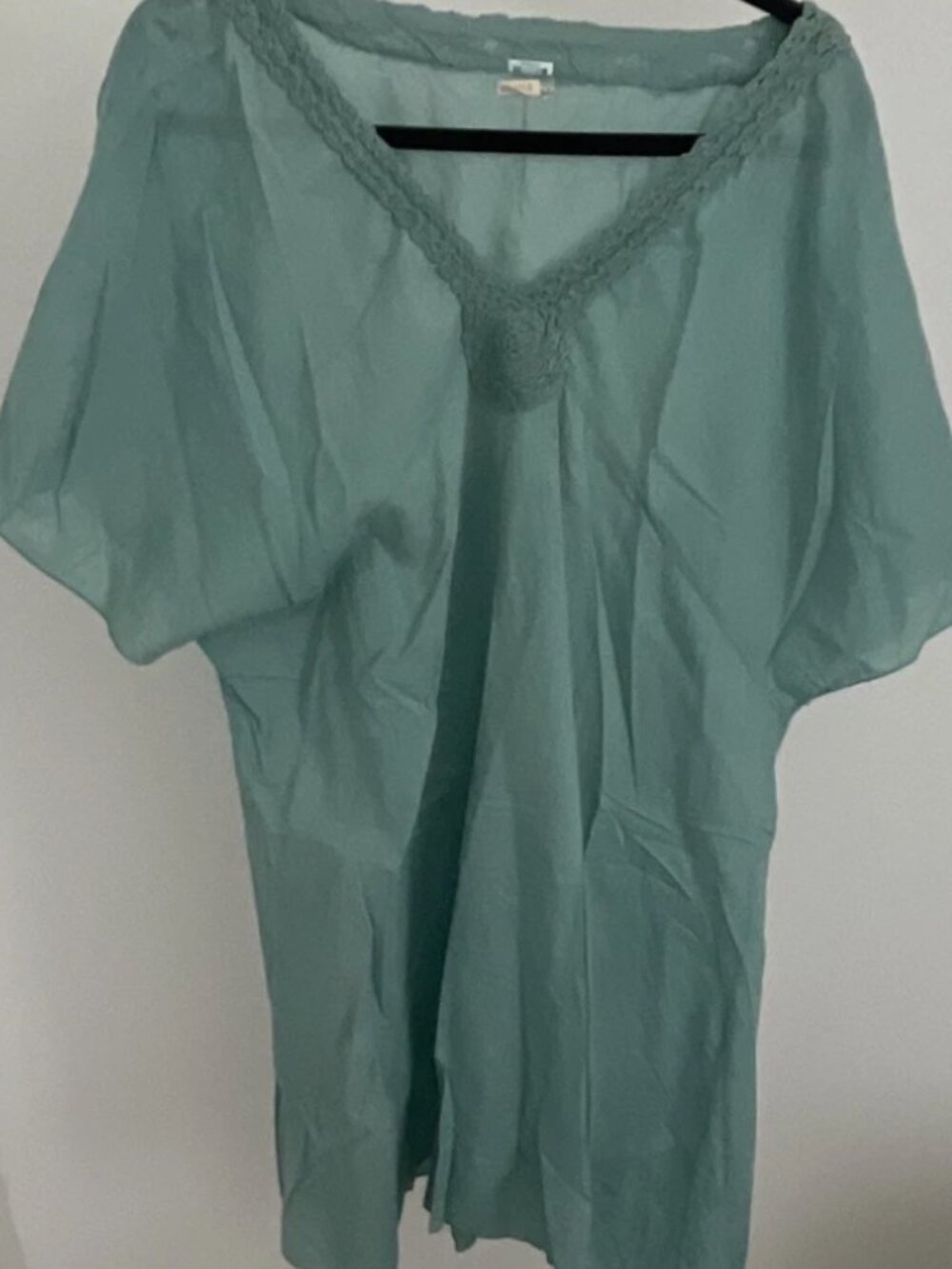 Matta NY Aqua Cotton Gauze Tunic Top Crochet Neck Beach Cover Up Women’s OS